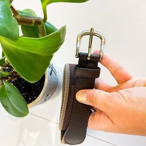 Coach Brown Leather Trim Web Belt Neutral Unisex